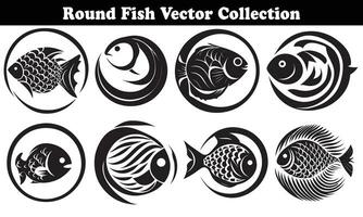 Round Fish Vector Design back on white background for designer