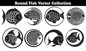 Round Fish Vector Design back on white background for designer