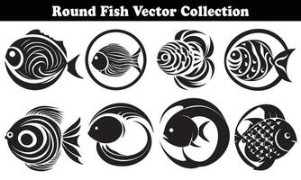 Round Fish Vector Design back on white background for designer