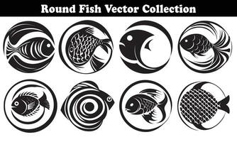 Round Fish Vector Design back on white background for designer