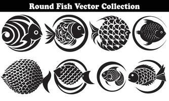 Round Fish Vector Design back on white background for designer