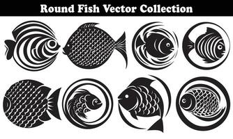 Round Fish Vector Design back on white background for designer