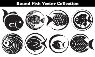 Round Fish Vector Design back on white background for designer