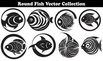 Round Fish Vector Design back on white background for designer