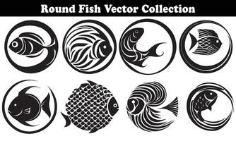 Round Fish Vector Design back on white background for designer