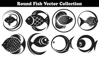 Round Fish Vector Design back on white background for designer