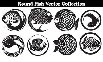 Round Fish Vector Design back on white background for designer