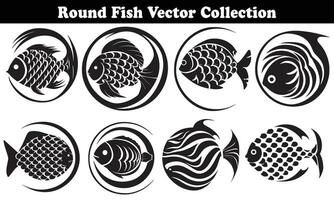 Round Fish Vector Design back on white background for designer