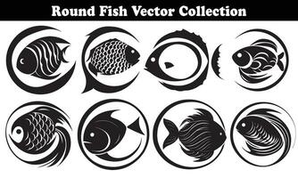 Round Fish Vector Design back on white background for designer