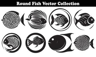 Round Fish Vector Design back on white background for designer