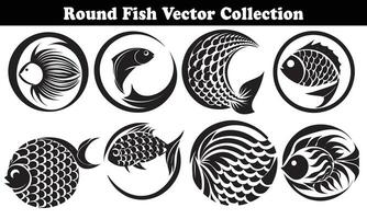 Round Fish Vector Design back on white background for designer