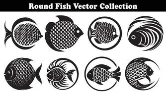 Round Fish Vector Design back on white background for designer