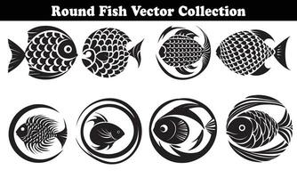 Round Fish Vector Design back on white background for designer