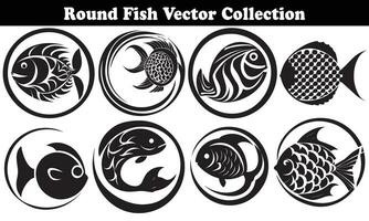 Round Fish Vector Design back on white background for designer