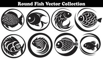 Round Fish Vector Design back on white background for designer