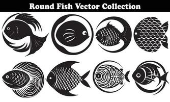 Round Fish Vector Design back on white background for designer