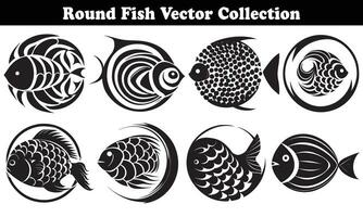 Round Fish Vector Design back on white background for designer