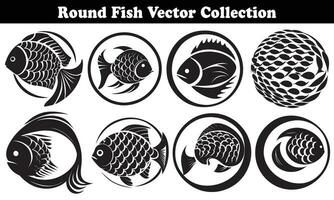 Round Fish Vector Design back on white background for designer