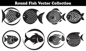 Round Fish Vector Design back on white background for designer