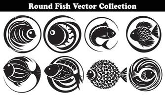 Round Fish Vector Design back on white background for designer