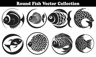 Round Fish Vector Design back on white background for designer