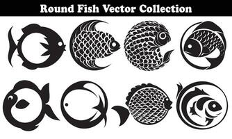 Round Fish Vector Design back on white background for designer