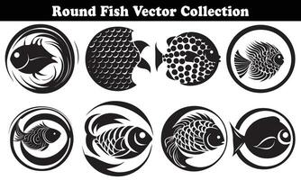 Round Fish Vector Design back on white background for designer