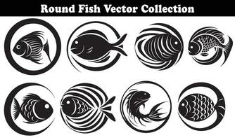 Round Fish Vector Design back on white background for designer