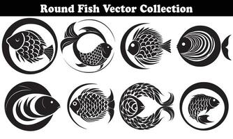 Round Fish Vector Design back on white background for designer