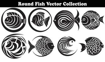 Round Fish Vector Design back on white background for designer