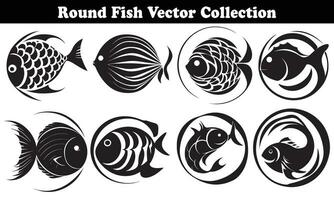 Round Fish Vector Design back on white background for designer