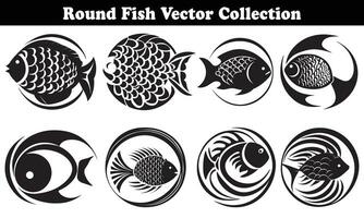 Round Fish Vector Design back on white background for designer