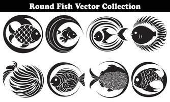 Round Fish Vector Design back on white background for designer