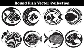 Round Fish Vector Design back on white background for designer