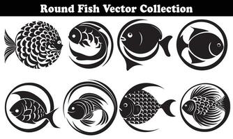 Round Fish Vector Design back on white background for designer