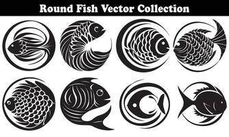 Round Fish Vector Design back on white background for designer