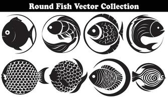 Round Fish Vector Design back on white background for designer