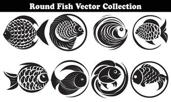 Round Fish Vector Design back on white background for designer