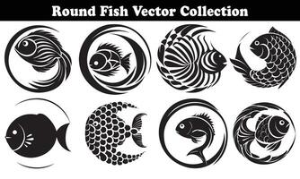 Round Fish Vector Design back on white background for designer