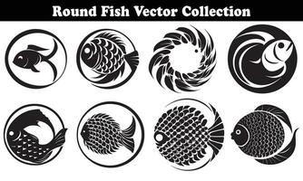 Round Fish Vector Design back on white background for designer