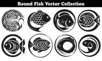 Round Fish Vector Design back on white background for designer