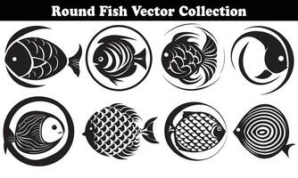 Round Fish Vector Design back on white background for designer