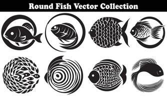 Round Fish Vector Design back on white background for designer