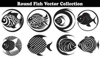 Round Fish Vector Design back on white background for designer