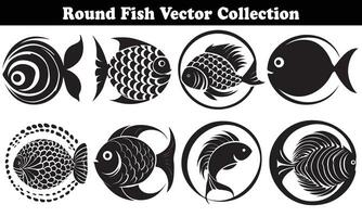 Round Fish Vector Design back on white background for designer