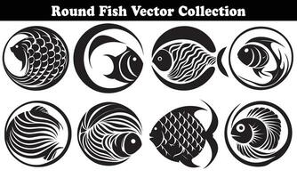 Round Fish Vector Design back on white background for designer