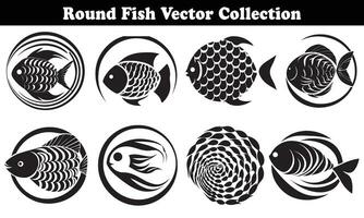 Round Fish Vector Design back on white background for designer