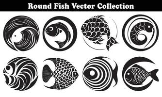 Round Fish Vector Design back on white background for designer