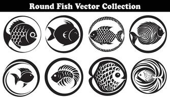 Round Fish Vector Design back on white background for designer