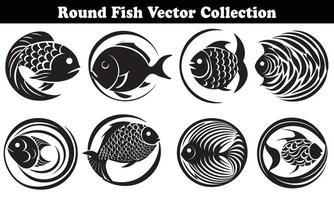 Round Fish Vector Design back on white background for designer